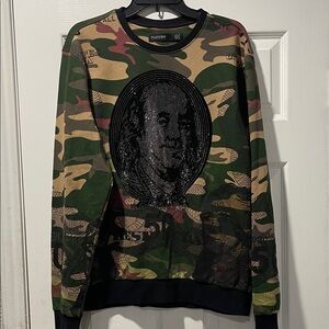 Hudson Jeans Green Camo Sweater with Black Design